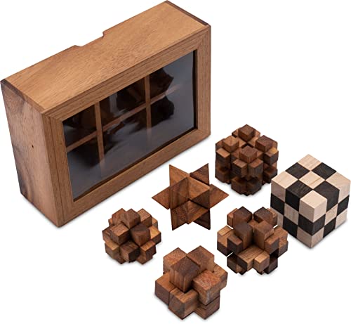 LOGOPLAY 6 Knobelspiele im Set - Spielesammlung 3D Puzzle - Denkspiele - Knobelspiele - Geduldspiele - Logikspiele in edler Geschenkbox aus Holz mit transparentem Deckel von LOGOPLAY