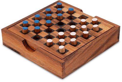 LOGOPLAY Dame - Checkers - Strategiespiel - Denkspiel - Brettspiel aus Holz mit blau/weißen Steckern von LOGOPLAY