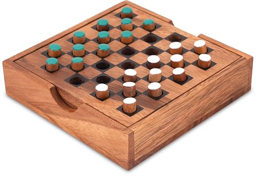 LOGOPLAY Dame - Checkers - Strategiespiel - Denkspiel - Brettspiel aus Holz mit grün/weißen Steckern von LOGOPLAY
