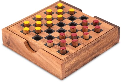 LOGOPLAY Dame - Checkers - Strategiespiel - Denkspiel - Brettspiel aus Holz mit rot/Gelben Steckern von LOGOPLAY