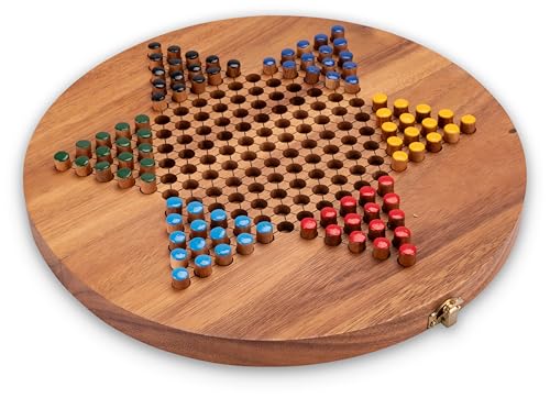 LOGOPLAY Halma Gr. XL für 2 bis 6 Spieler mit Metallverschluss - Spielfeld 31 cm rund - 6 x 15 Spielstecker von LOGOPLAY