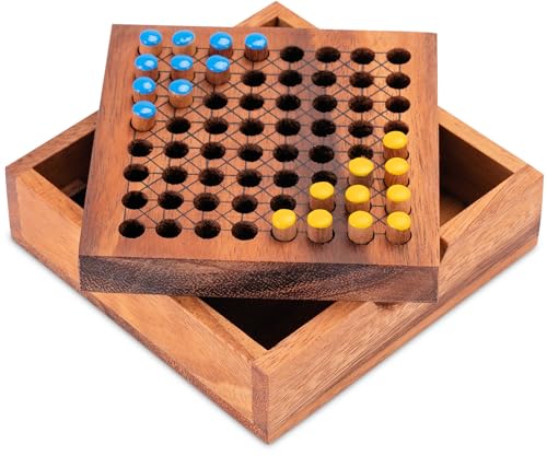LOGOPLAY Halma Reisespiel – Blau Gelb klassisches Strategiespiel im Mini-Holzkasten für 2 Spieler von LOGOPLAY