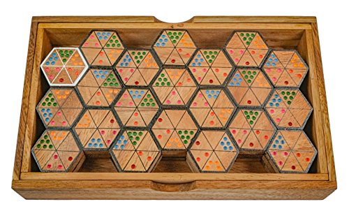 LOGOPLAY Hexadomino - Hexamino - Sechseck-Domino - Legespiel - Gesellschaftsspiel aus Holz mit 63 Spielsteinen von LOGOPLAY