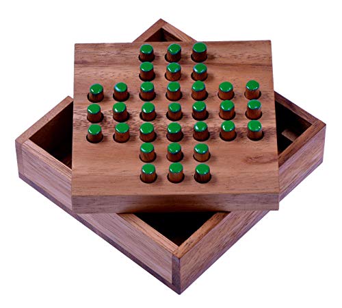 LOGOPLAY Solitär Gr. S - Solitaire - Steckspiel - Denkspiel - Knobelspiel - Geduldspiel - Logikspiel aus Holz - grüne Stecker von LOGOPLAY