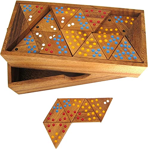 LOGOPLAY Tridomino Jumbo - extra große Spielsteine Kantenlänge 8cm - für Senioren - Triomino - Dreieck-Domino - Legespiel - Gesellschaftsspiel aus Holz mit farbigen Punkten von LOGOPLAY