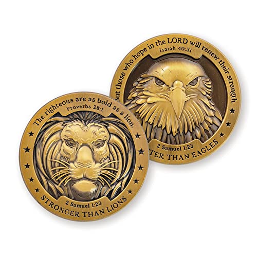 Adler & Löwe Herausforderungsmünze, vergoldet, christliche und katholische Geschenke für Männer, Bibelvers Sorgenmünze zum Gebet, Bibelstudium, religiöse EDC-Taschenmünzen für Polizei und Militär von LOGOS COINS