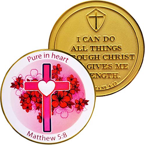 Christliche Sammelmünze, I Can Do All Things Through Christ Who Gives Me Strength Philipper 4:13 and Pure in Heart Matthäus 5:8 Sentiment. 5,1 cm vergoldete Herausforderungsmünze für Frauen Mädchen Christliche Sammelmünze, I Can Do All Things Through Christ Who Gives Me Strength Philipper 4:13 and Pure in Heart Matthäus 5:8 Sentiment. 5,1 cm vergoldete Herausforderungsmünze für Frauen Mädchen von LOGOS COINS