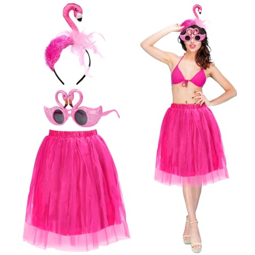 LOHAME 3tlg Flamingo Kostüm Damen Hawaii Kostüm Accessoire Flamingos Haarreif Brille Rosa Tuturock Tropischer Haarschmuck Flamingo Kostüm Zubehör für Hawaii Party Karneval Fasching Strandparty Sommer LOHAME 3tlg Flamingo Kostüm Damen Hawaii Kostüm Accessoire Flamingos Haarreif Brille Rosa Tuturock Tropischer Haarschmuck Flamingo Kostüm Zubehör für Hawaii Party Karneval Fasching Strandparty Sommer von LOHAME