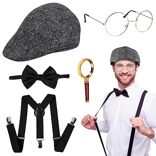 LOHAME 5 Stück 20er Jahre Accessoires Herren 1920 Kostüm Zubehör Gatsby Accessoires Set Männer mit Hut Lupe Metallbrille Fliege Hosenträge Peaky Blinders Gangster Zubehör für Mann Jungen LOHAME 5 Stück 20er Jahre Accessoires Herren 1920 Kostüm Zubehör Gatsby Accessoires Set Männer mit Hut Lupe Metallbrille Fliege Hosenträge Peaky Blinders Gangster Zubehör für Mann Jungen von LOHAME