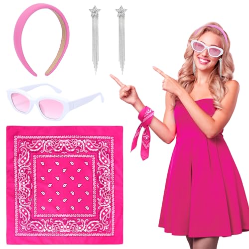 LOHAME 5tlg 80er 90er Kostüm Damen Rosa Rockabilly Accessoires 80er Jahre Pink Schmuck Retro Party Zubehör mit Haarreif Sonnenbrille Ohrringe Paisley Muster Bandana für Frauen Karneval Sommer Strand LOHAME 5tlg 80er 90er Kostüm Damen Rosa Rockabilly Accessoires 80er Jahre Pink Schmuck Retro Party Zubehör mit Haarreif Sonnenbrille Ohrringe Paisley Muster Bandana für Frauen Karneval Sommer Strand von LOHAME
