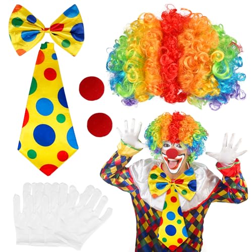 LOHAME 7 Stück Clown Kostüm Set Erwachsene Clown Kostüm Accessoire Clown Lockenperücke rot Clownsnase Bunte Fliege Handschuhe für Herren Damen Karneval Fasching Cosplay Kostümzubehör Maskerade LOHAME 7 Stück Clown Kostüm Set Erwachsene Clown Kostüm Accessoire Clown Lockenperücke rot Clownsnase Bunte Fliege Handschuhe für Herren Damen Karneval Fasching Cosplay Kostümzubehör Maskerade von LOHAME