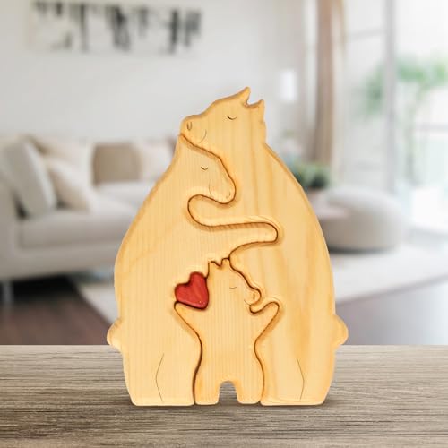 LOHAME Bärenfamilie Holzpuzzle Bären Familienpuzzle aus Holz Personalisiertes Tierfamilie Kunstpuzzle Bären Holzstatue Wohnzimmer Schlafzimmer Deko Weihnachten Geschenke für Familie von LOHAME