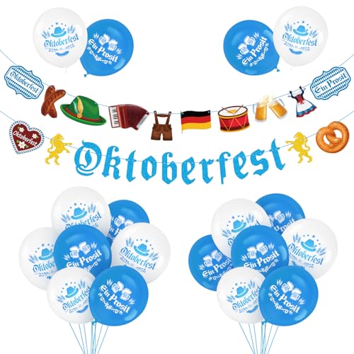LOHAME Oktoberfest Deko Set Bayern Girlande Wiesn Party Dekoration Bayrisch Blau Weiß Banner mit 18 Luftballons Oktoberfestdeko Bayerische Partysdeko für Oktoberfestparty Bierzelte Bierfest Hausgarten LOHAME Oktoberfest Deko Set Bayern Girlande Wiesn Party Dekoration Bayrisch Blau Weiß Banner mit 18 Luftballons Oktoberfestdeko Bayerische Partysdeko für Oktoberfestparty Bierzelte Bierfest Hausgarten von LOHAME