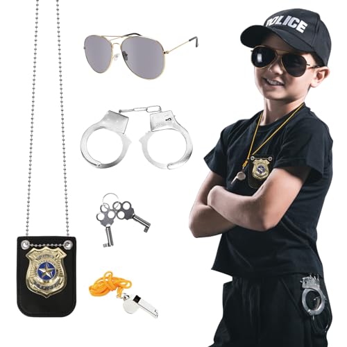 LOHAME Polizei Kostüm Kinder Polizeikostüm Polizei Zubehör Polizist Handschellen mit 2 Schlüssel Polizeiabzeichen Brille Swat Rollenspiel Accessoire für Fasching Karneval Maskerad Cosplay LOHAME Polizei Kostüm Kinder Polizeikostüm Polizei Zubehör Polizist Handschellen mit 2 Schlüssel Polizeiabzeichen Brille Swat Rollenspiel Accessoire für Fasching Karneval Maskerad Cosplay von LOHAME