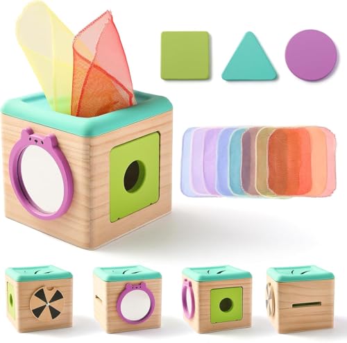 LOHOM Montessori Motorikspielzeug Tissue Box Holz,Formerkennung und Drehscheibe, Montessori Spielzeug Baby, 6-12 Monate Sensorik Baby Spielzeug mit Spiegel LOHOM Montessori Motorikspielzeug Tissue Box Holz,Formerkennung und Drehscheibe, Montessori Spielzeug Baby, 6-12 Monate Sensorik Baby Spielzeug mit Spiegel von LOHOM