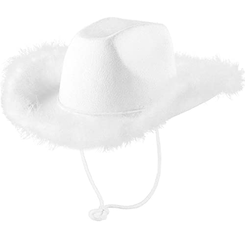 LOIJMK Hut mit Feder Flauschige Federkrempe Erwachsenengröße Cowboyhut mit Federn für Kostümparty Play Dress Up Outfits für Frauen Wintermütze Damen (WH1, One Size) von LOIJMK