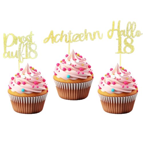 LOINFE Cupcake Topper, 24 Stück Tortendeko für Geburtstag, Cake Topper, 18. Gold Kuchentopper für Hochzeit und Party Kuchen Dekorationen LOINFE Cupcake Topper, 24 Stück Tortendeko für Geburtstag, Cake Topper, 18. Gold Kuchentopper für Hochzeit und Party Kuchen Dekorationen von LOINFE