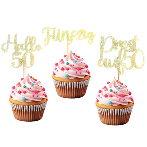 LOINFE Cupcake Topper, 24 Stück Geburtstag Tortendeko, Cake Topper Geburtstag, 50. Gold Kuchentopper für Hochzeit Geburtstag Party Kuchen Dekorationen LOINFE Cupcake Topper, 24 Stück Geburtstag Tortendeko, Cake Topper Geburtstag, 50. Gold Kuchentopper für Hochzeit Geburtstag Party Kuchen Dekorationen von LOINFE