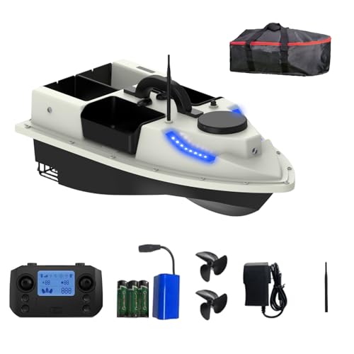 LOKEEVAN Futterboot mit Fernbedienung, Angelköderboot mit großem Köderbehälter, 2 kg Nutzlast, GPS-Positionssuche, automatische Kreuzfahrt/Rückkehr/Kurskorrektur (Grau) von LOKEEVAN