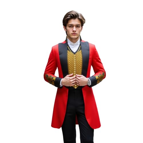 Herren Circus Ringmaster Kostüm Ring Master Showman Barnum Cosplay Frack Halloween Uniform (schwarz, groß) von LOKETA