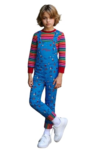 LOKETA Chucky-Kostüm für Kinder, Jungen, Mädchen, Halloween, Regenbogenstreifen, Jumpsuit, Gute-Guys-Puppe, Cosplay, Overall (140 (8–9 Jahre)) von LOKETA