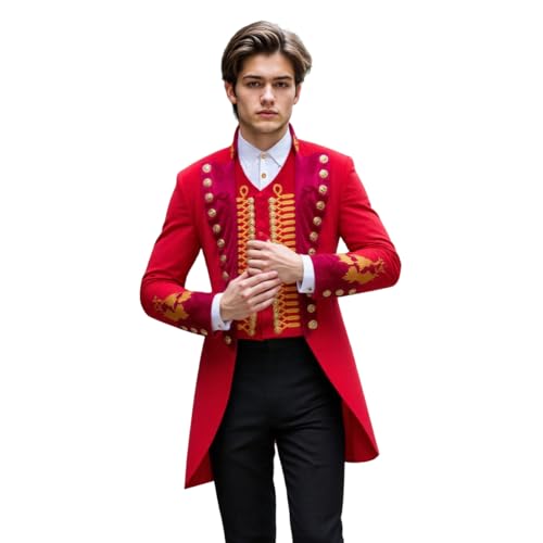 LOKETA Herren Circus Ringmaster Kostüm Ring Master Showman Barnum Cosplay Frack Halloween Uniform (rot, klein) von LOKETA