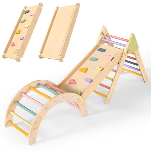 LOL-FUN 7-in-1 Klettergerüst Set, Faltbares Kletterdreieck mit Rutsche und Kletterbogen, Holz Multifunktionales Indoor-Spielzeug für Kleinkinder LOL-FUN 7-in-1 Klettergerüst Set, Faltbares Kletterdreieck mit Rutsche und Kletterbogen, Holz Multifunktionales Indoor-Spielzeug für Kleinkinder von LOL-FUN