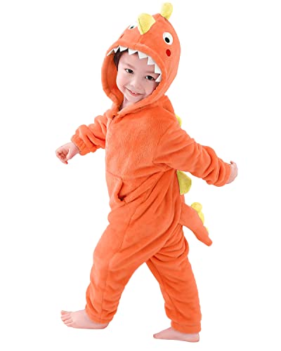 LOLANTA Dinosaurier Kostüm Kleinkind,Junge Flanell Kapuzenpullover Einteiler (2-3 Jahre, orange) von LOLANTA