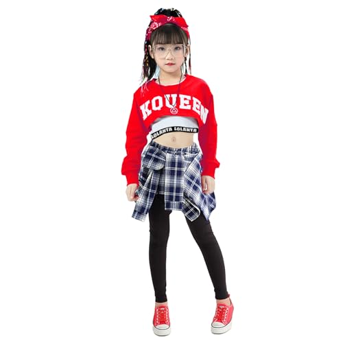 LOLANTA Hip-Hop-Tanzkostüme für Mädchen, 3-teiliges Outfit, Buchstabendruck, langärmelig, bauchfreies Top + Hosenröcke + Weste, rot, blau, 5-6 LOLANTA Hip-Hop-Tanzkostüme für Mädchen, 3-teiliges Outfit, Buchstabendruck, langärmelig, bauchfreies Top + Hosenröcke + Weste, rot, blau, 5-6 von LOLANTA