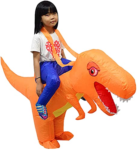 LOLANTA Kinder Dinosaurier Aufblasbares Kostüm Halloween Kostümparty T-Rex Kostüme, Orange, 6-12 Jahre von LOLANTA