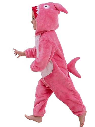 LOLANTA Kinder Hai Kostüm,Jungen Tier Flanell Overall mit Kapuze，2-3 Jahre,Rosa,Etikettengröße S von LOLANTA