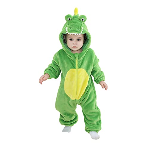 LOLANTA Krokodil Kostüm Kinder, Kleinkinder Alligator Jumpsuit mit Kapuze, Fasching Karnevalskostüme (Grün, 12-18 Monate) von LOLANTA