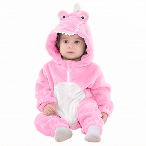 LOLANTA Krokodil Kostüm Kinder, Kleinkinder Alligator Jumpsuit mit Kapuze, Fasching Karnevalskostüme (Rosa, 12-18 Monate) von LOLANTA