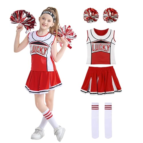 LOLANTA Mädchen Blau & Rot Cheerleading Kostüm mit Bommeln & Socken, Halloween Party Cheers Kostüm, Rot, 5-6 Jahre, 120 LOLANTA Mädchen Blau & Rot Cheerleading Kostüm mit Bommeln & Socken, Halloween Party Cheers Kostüm, Rot, 5-6 Jahre, 120 von LOLANTA
