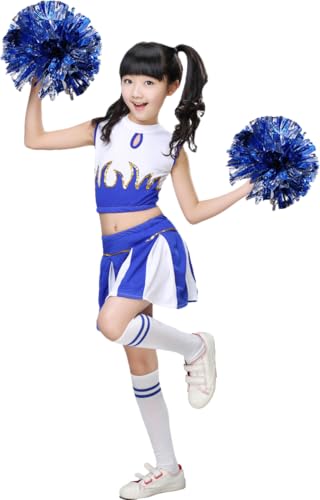 LOLANTA Mädchen Cheerleader Kostüm Schulkind Cheer Kostüm Outfit Karneval Kostüm(blau,122-128,Etikettengröße 130) von LOLANTA