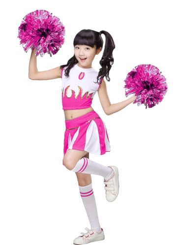 LOLANTA Mädchen Cheerleader Kostüm Schulkind Cheer Kostüm Outfit Karneval Kostüm(rosa,116-122,Etikettengröße 120) von LOLANTA
