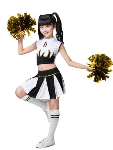 LOLANTA Mädchen Cheerleader Kostüm Schulkind Cheer Kostüm Outfit Karneval Kostüm(schwarz,152-164,Etikettengröße 160) von LOLANTA