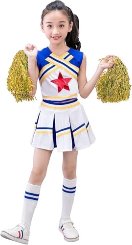 LOLANTA Mädchen Karneval Kostüm, Cheerleader kleid mit Pompoms und Socken, Mittelschule Cheerleading Uniform, Gelb, 5-6 Jahre, 120 LOLANTA Mädchen Karneval Kostüm, Cheerleader kleid mit Pompoms und Socken, Mittelschule Cheerleading Uniform, Gelb, 5-6 Jahre, 120 von LOLANTA