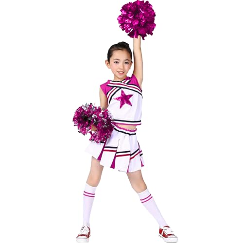 LOLANTA Mädchen Karneval Kostüm, Cheerleader kleid mit Pompoms und Socken, Mittelschule Cheerleading Uniform, Rosa, 11-12 Jahre, 160 von LOLANTA