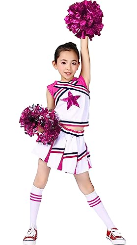 LOLANTA Mädchen Karneval Kostüm, Cheerleader kleid mit Pompoms und Socken, Mittelschule Cheerleading Uniform, Rosa, 170 von LOLANTA