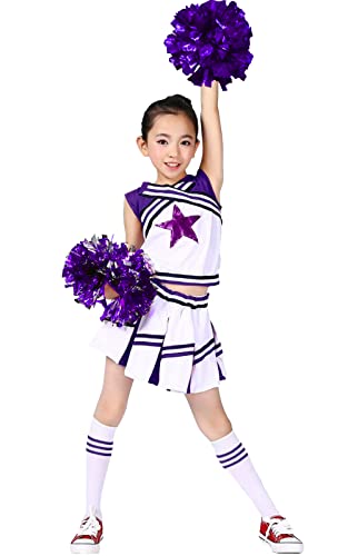 LOLANTA Mädchen Karneval Kostüm, Cheerleader kleid mit Pompoms und Socken, Mittelschule Cheerleading Uniform, Violett, 170 von LOLANTA