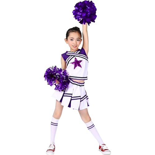 LOLANTA Mädchen Karneval Kostüm, Cheerleader kleid mit Pompoms und Socken, Mittelschule Cheerleading Uniform, Violett, 8-9 Jahre, 140 von LOLANTA