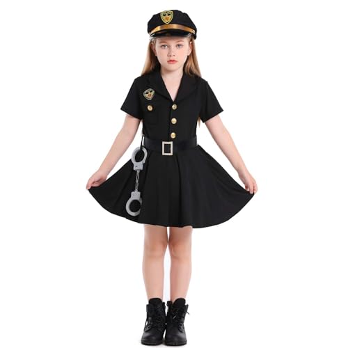 LOLANTA Polizisten Kostüme Kinder Mädchen Polizeiuniform, Kinder Polizisten Rollenspielset mit Hut Gürtel und Handschellen, Polizist Fancy Dress Karneval Party Kostüm, Schwarz, 10–11 Jahre, L LOLANTA Polizisten Kostüme Kinder Mädchen Polizeiuniform, Kinder Polizisten Rollenspielset mit Hut Gürtel und Handschellen, Polizist Fancy Dress Karneval Party Kostüm, Schwarz, 10–11 Jahre, L von LOLANTA