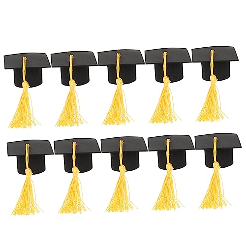 LOLIPPYY 10 Stück Abschlusskuchen -Toper Hüte Kappe Abschlusshut klein Hochzeitstorte Topper Fest tischchen tischpult Abschluss Cupcake Topper Cap Geaderhut -Topper für Kuchen Papier Yellow von LOLIPPYY