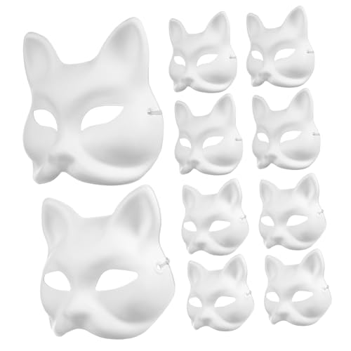 LOLIPPYY 10 Stück Teiliges DIY Blanko Tiermasken aus Papier zum Bemalen Inklusive Katzen und Fuchs Masken Unbemalt für Karneval Halloween Party und Kreativität für Erwachsene von LOLIPPYY