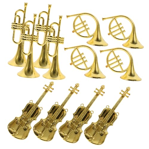 LOLIPPYY 12 Stück Teiliges Miniatur musikinstrumente Wand deko Xmas Party Zubehör Goldfarbene Trompete Geige und Horn Realistische DIY Anhänger für Fenster Theaterschmuck von LOLIPPYY