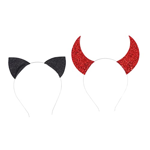 LOLIPPYY 2 Stück Haarband Teiliges mit Roten Teufelshörnern und Schwarzen Katzenohren Originelles Kostüm Haarreif Party Kopfschmuck für Karneval Fasching Festveranstaltungen von LOLIPPYY