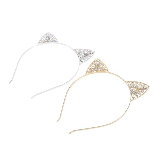LOLIPPYY 2 Stück Katzenohren Haarreif Glitzernde Haarschmuck für Mädchen für Kostümpartys Halloween und Alltag Weiß Gold von LOLIPPYY