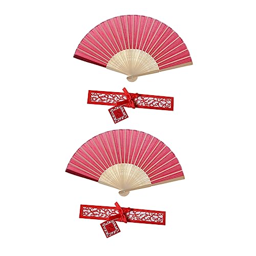 LOLIPPYY 2 Stück Klassischer Faltbarer Handfächer im Chinesischen Stil Zarter Bambusrahmen Teiliges mit Geschenkbox Leichter Tragbarer Faltventilator für Damen für Party und Hochzeit Rot von LOLIPPYY