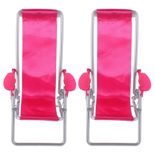 LOLIPPYY 2 Stück Miniatur Strandstuhl Faltbar Realistische Puppenhaus Deko Platzsparender Klappstuhl Rosa Mini Liegestuhl für Strandthemen Kreative Mikro landschaft und DIY Tortendeko von LOLIPPYY